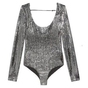 Gucci Metallic Sequin Effect Bodysuit Blouse